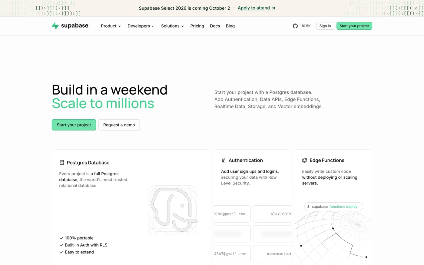 Supabase homepage